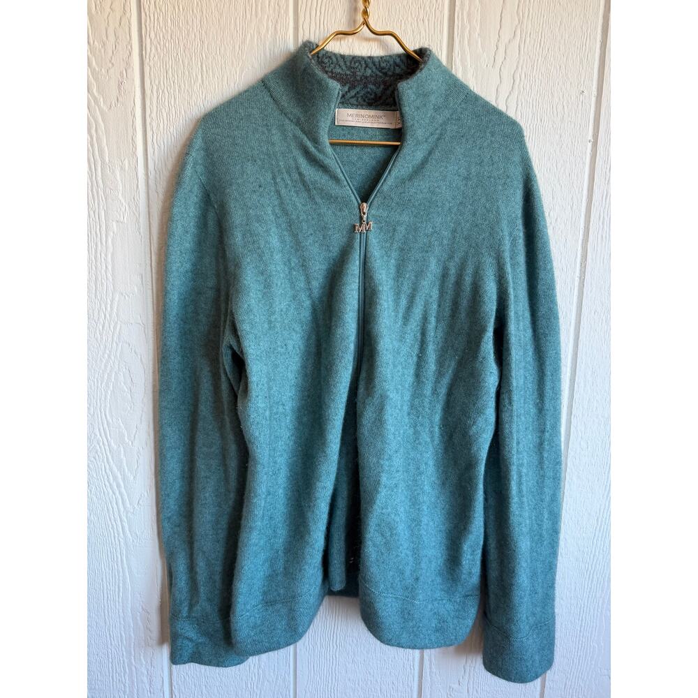 Merinomink New Zealand Merino Wool & Possum Fur Zip Cardigan Teal XL